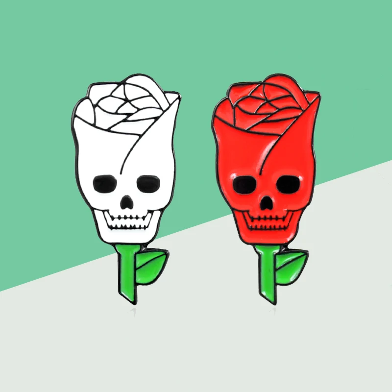 2 Style Trendy Ghothic Romanic Enamel Brooch Red and White Rose Ghost Face Lover Valentine's Day gifts Jewelry Gift | Украшения и