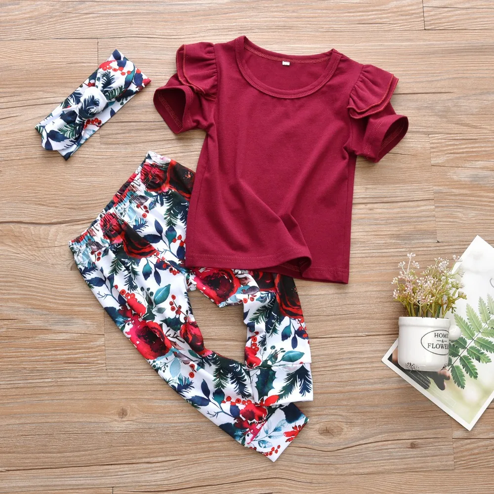 Комплект одежды из 3 предметов для маленьких девочек Топы с короткими рукавами и