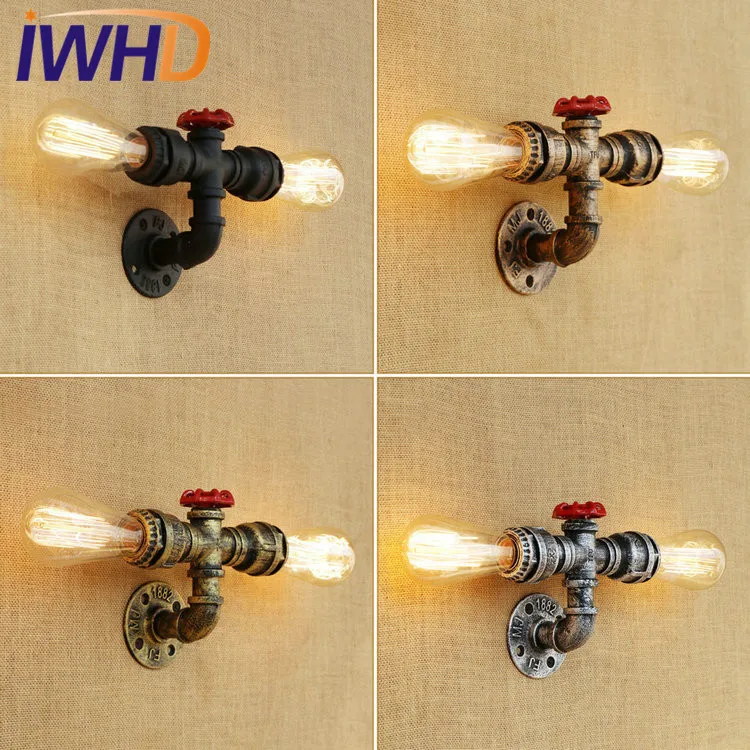 

IWHD Loft Style Water Pipe Lamp Industrial Edison Wall Sconce Antique Vintage Wall Light Fixtures Indoor Lighting Lamparas