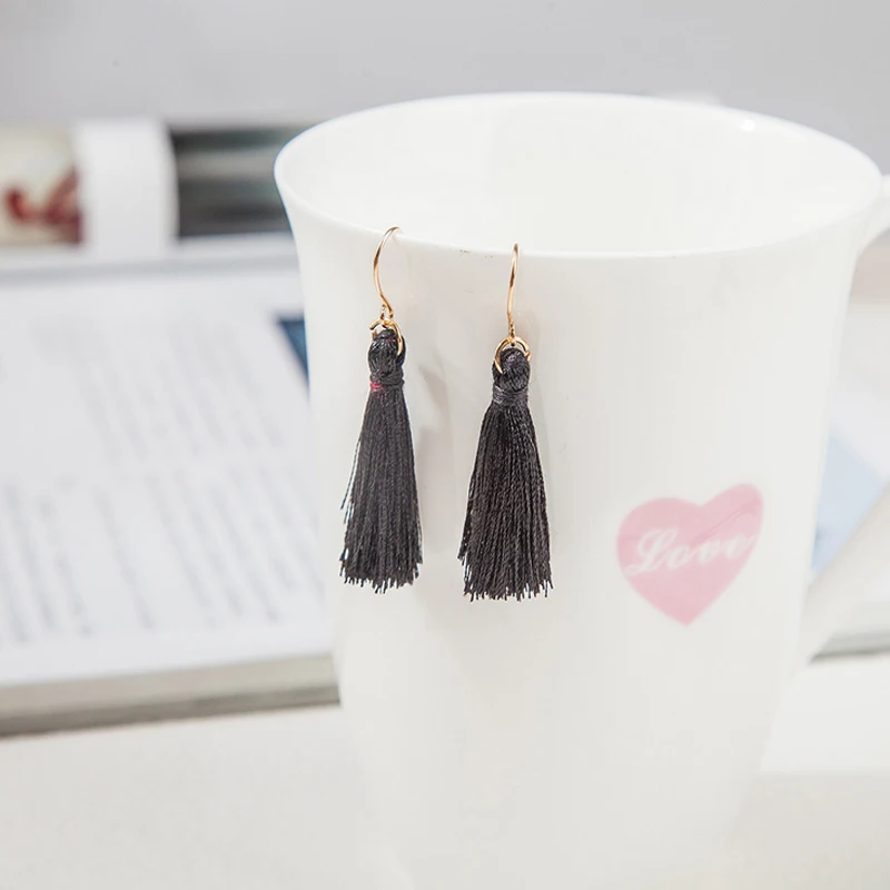 Poputton модные золотые цвета синие красные бахромы кисточки серьги черные длинные