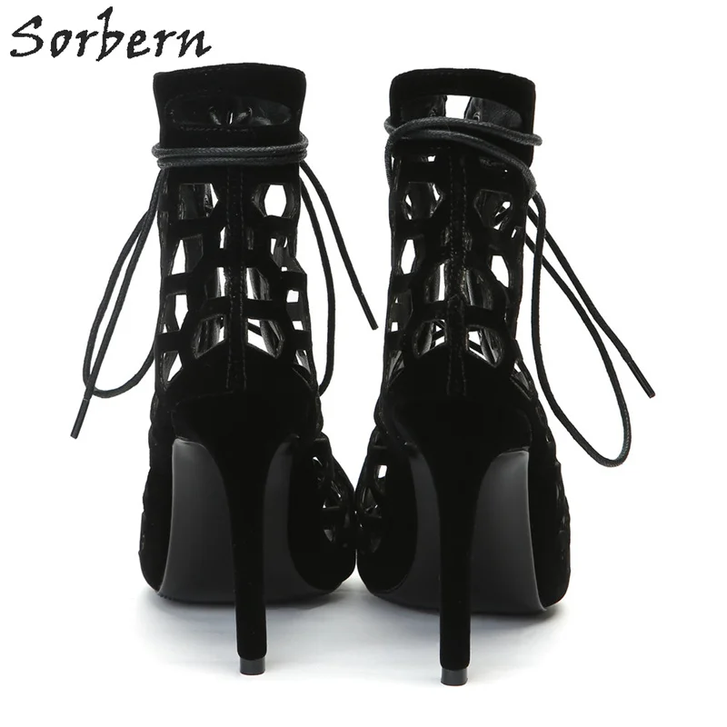 Beli Sorbern Hitam Wanita Musim Panas Sepatu Sandal Hollow Keluar Renda Depan Sepatu Hak Tinggi Stiletto Sandal Kaki Terbuka Membungkus Sepatu