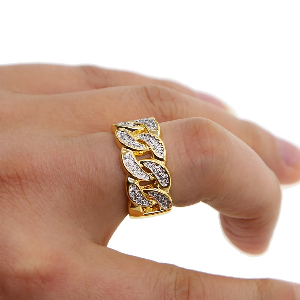 New Mans Trendy 2022 Rings Gold Color Top Quality Bling Ice Out AAA CZ Hip Hop Punk Ring In Promotions Cuban Link Chain | Украшения и