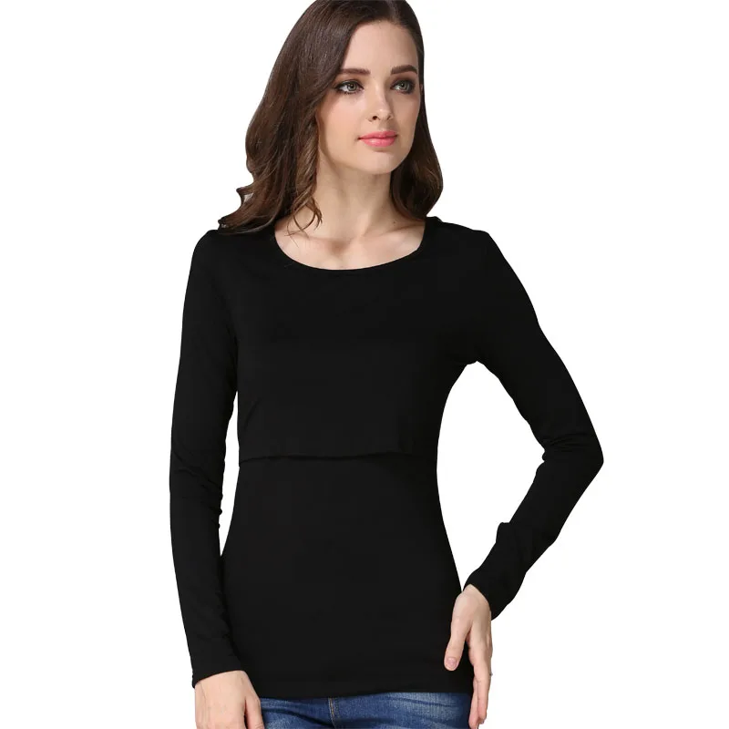 Long Sleeve black Emotion Moms; осенняя одежда с длинными рукавами для беременных; Одежда для беременных; топы для кормления грудью; Топ для беременных женщин; Футболка для беременных - Цвет: Long Sleeve black