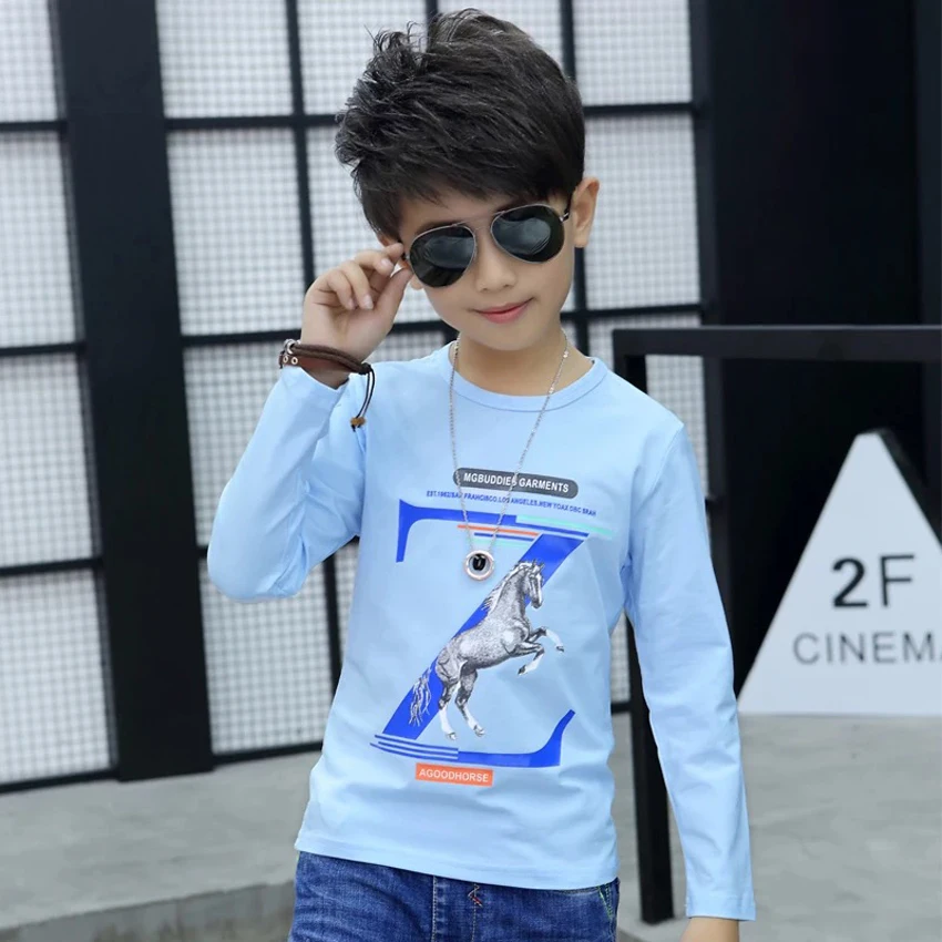 Коллекция 2018 года модные весенне-осенние детские футболки тонкие с длинными