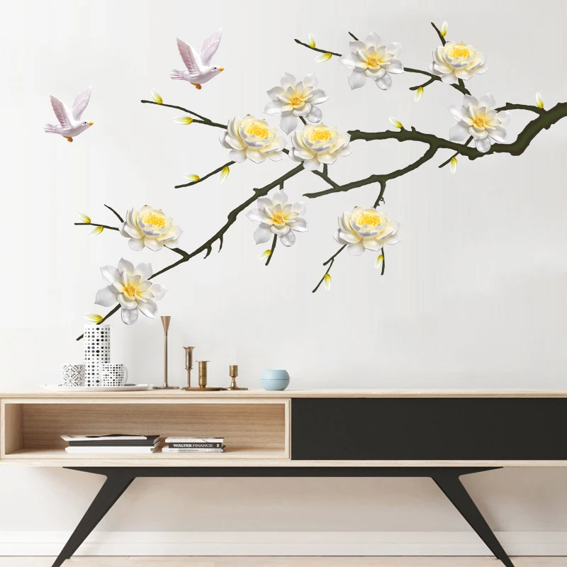 

60*100CM Chinese Style Flower Vinyl Wall StickersLiving Room Bedroom Home Decor Poster 3D Wallpaper