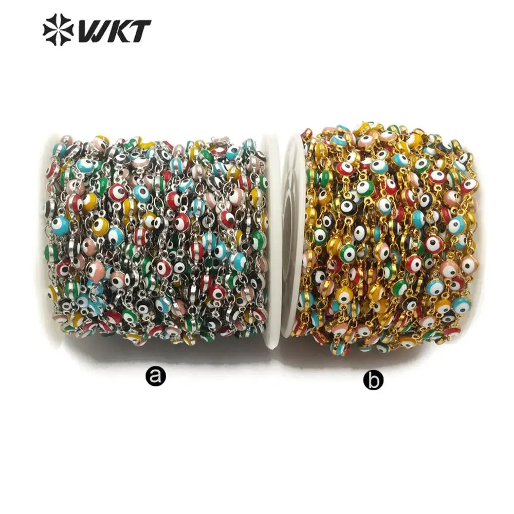WT-RBC102 WKT Multi Colors Random Bead stainless steel evil eye chain in IPG plated Rosary Chain For Women Stylish Jewelry | Украшения и