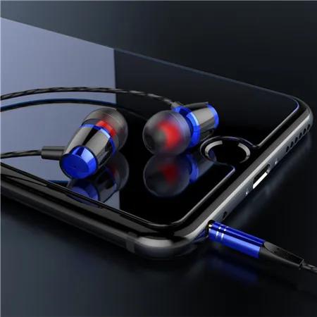 Blue Бас наушники 9D металлические наушники-вкладыши Проводная гарнитура Hifi наушники для samsung huawei Xiaomi телефон наушники fone de ouvido MP3 - Цвет: Blue