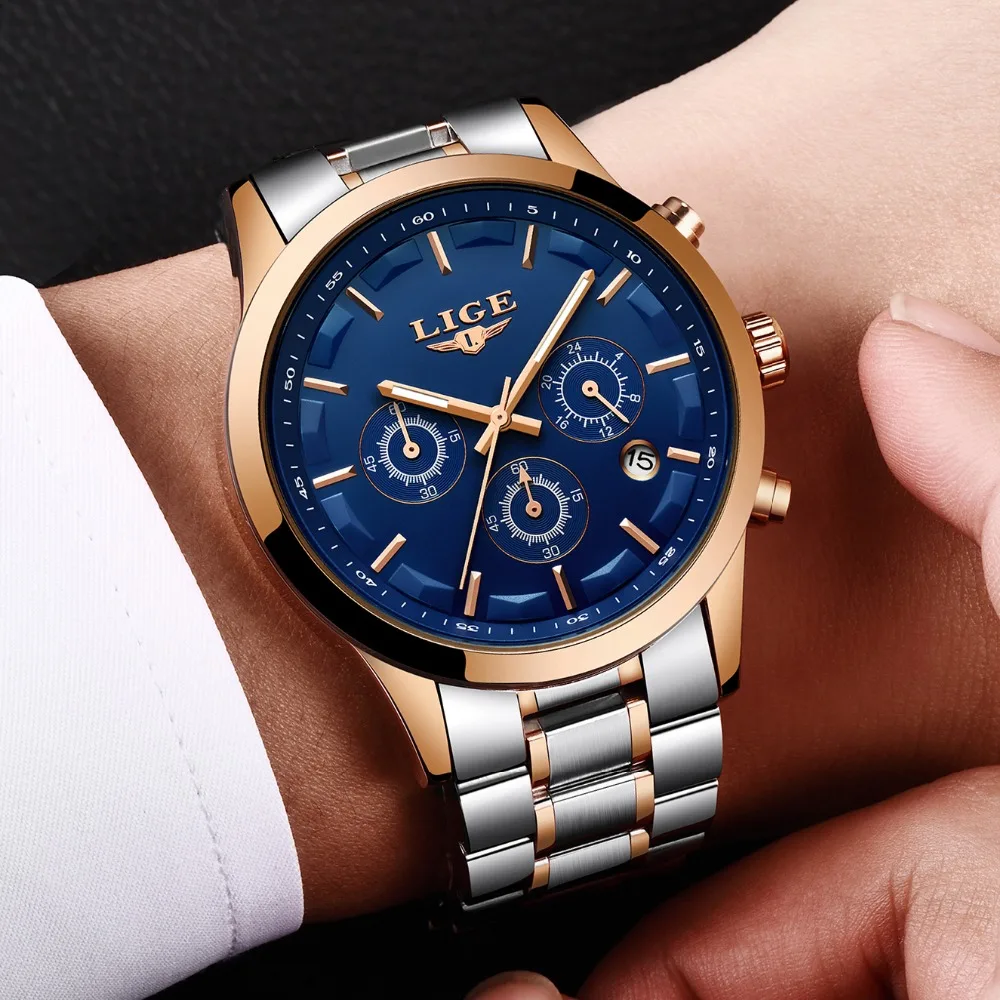 LIGE мужские часы топ BrandLluxury военные спортивные Нержавеющая сталь