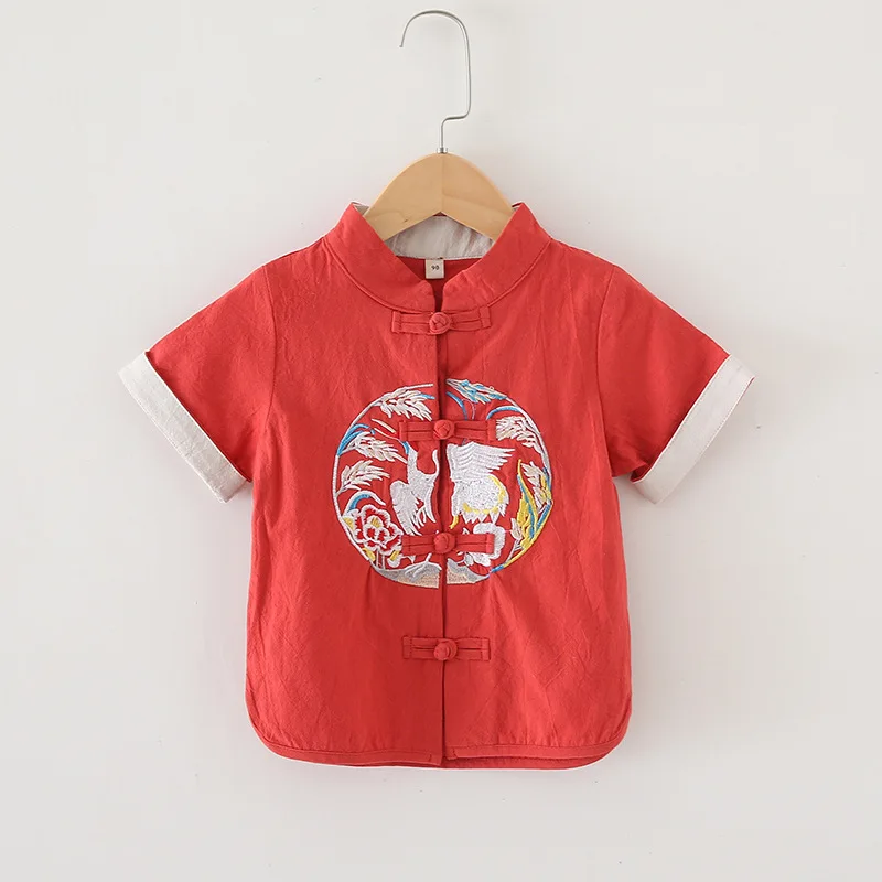 Children'S Traditional Kungfu Clothing Summer Boy Short Sleeve + Trousers Cotton And Linen Tang Sets Baby Chinese Outfit SL1039 |
