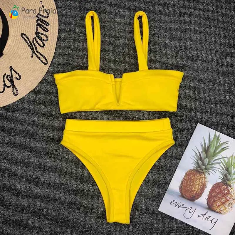 High Waist Swimsuit Women V Wire Push Up Bikini Set Top Style Thong Swimsuit High Waist Women Beach Bathing Suit