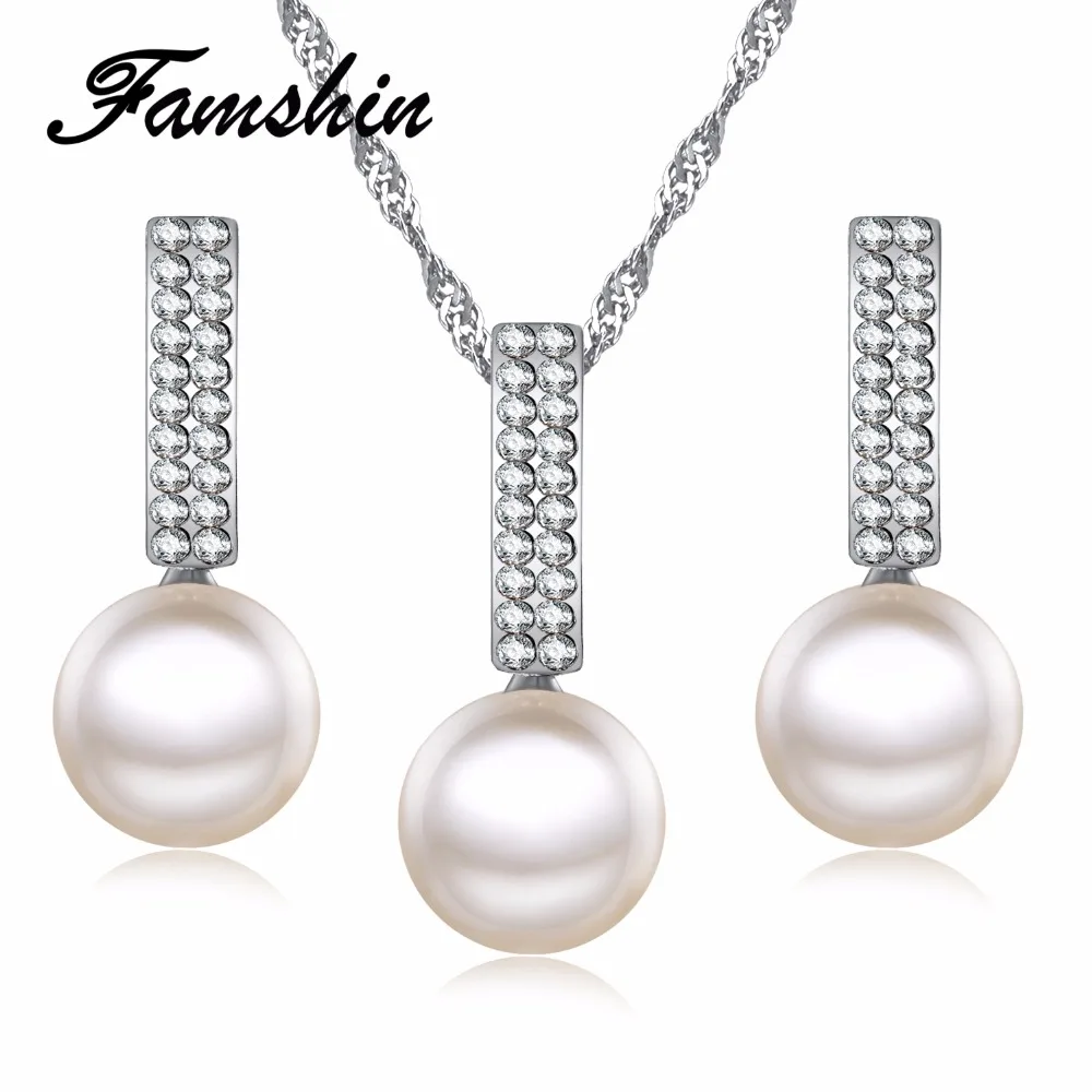 Женский ювелирный комплект из колье и серёг с искусственным жемчугом|Ювелирные