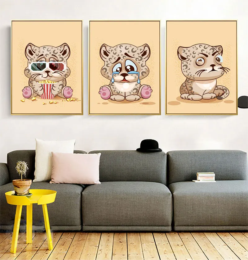 Милый Кот Сова мультфильм животные в лесу детский постер и печать для детей