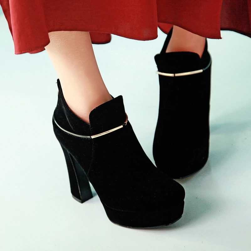 New 2014 Top quality fashion warm Autumn Women Boots naked boots Flock ankle metal decoration Zip 11cm/3cm black/red EU34-39 | Обувь