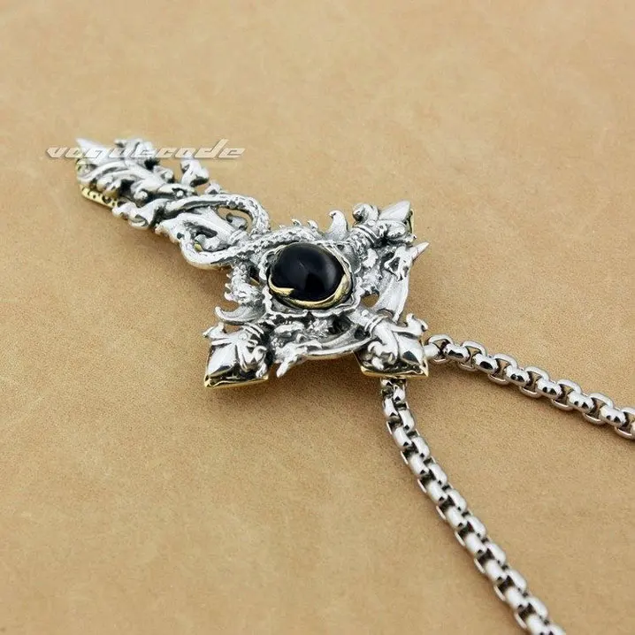 Черная подвеска в виде шпагата дракона из фианита серебряная с твердым камнем