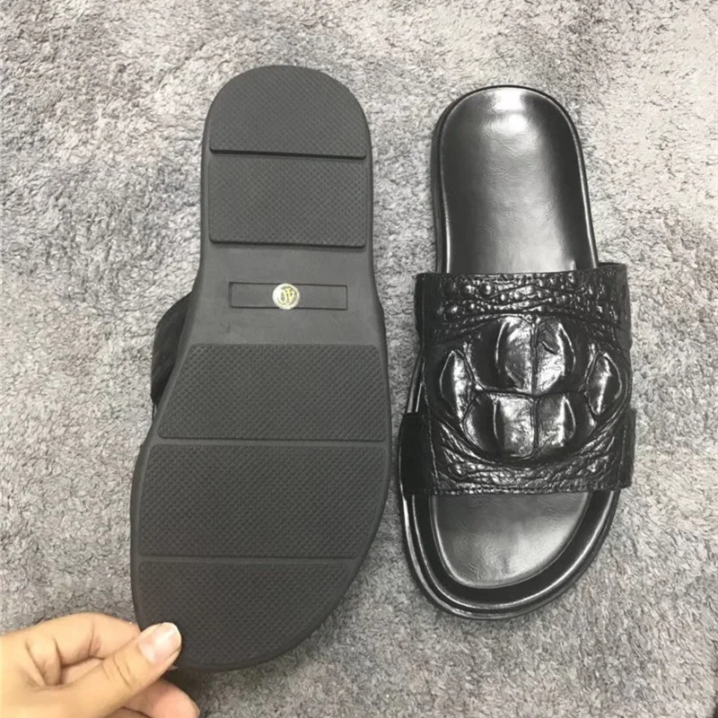 Шлепанцы мужские повседневные на плоской подошве натуральная крокодиловая кожа