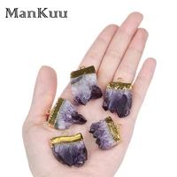 mankuu irregular purple crystal gold plating amethysts high quality natural stone pendants for necklace jewelry diy making