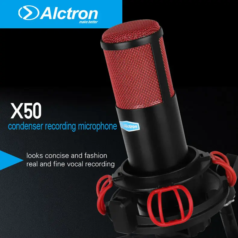 Alctron X50B Профессиональный Большой мембранный конденсаторный микрофон студийная запись вокальный микрофон с микрофоном поп-фильтр амортизатор