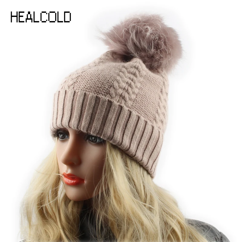 Зимние шапки из меха норки женские мяч натурального енота вязаные шерсти и