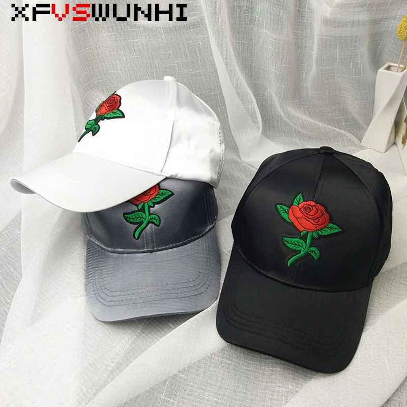 XFVSWUNHI Для женщин цветок черного атласа Серая Бейсболка Роза бейсболка цветы розы