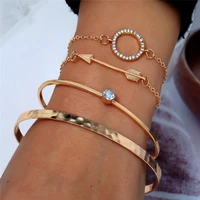lh 4pcsset bohemia style female bracelets set elegant gold open bracelets for women fashion shine rhinestone bracelets bangles