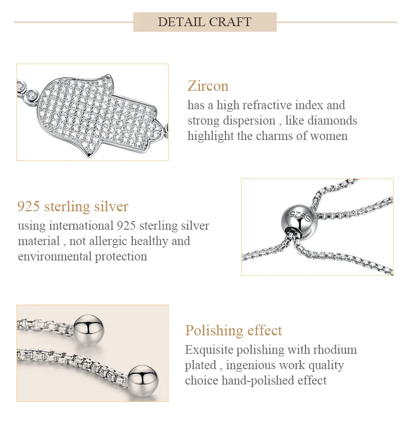 Kaletine 925 Sterling Silver Tennis Bracelet Lucky Hand Hamsa Women Fatima Crystal Gift For Gilr Men Jewelry Wedding | Украшения и
