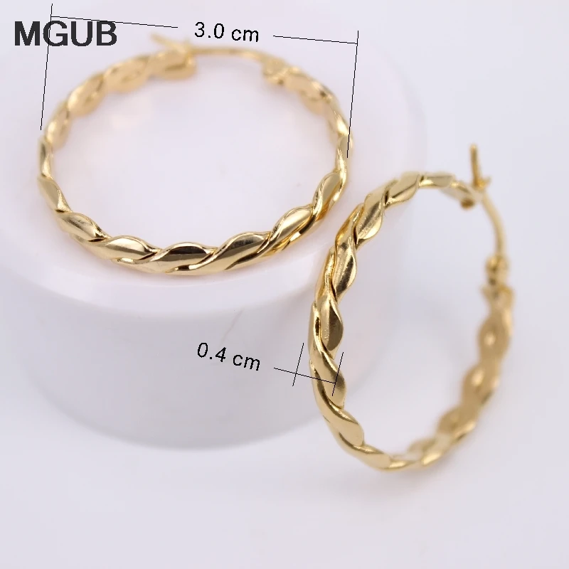 MGUB new design stainless steel fashion jewelry gold color round Hoop earrings for women LH594