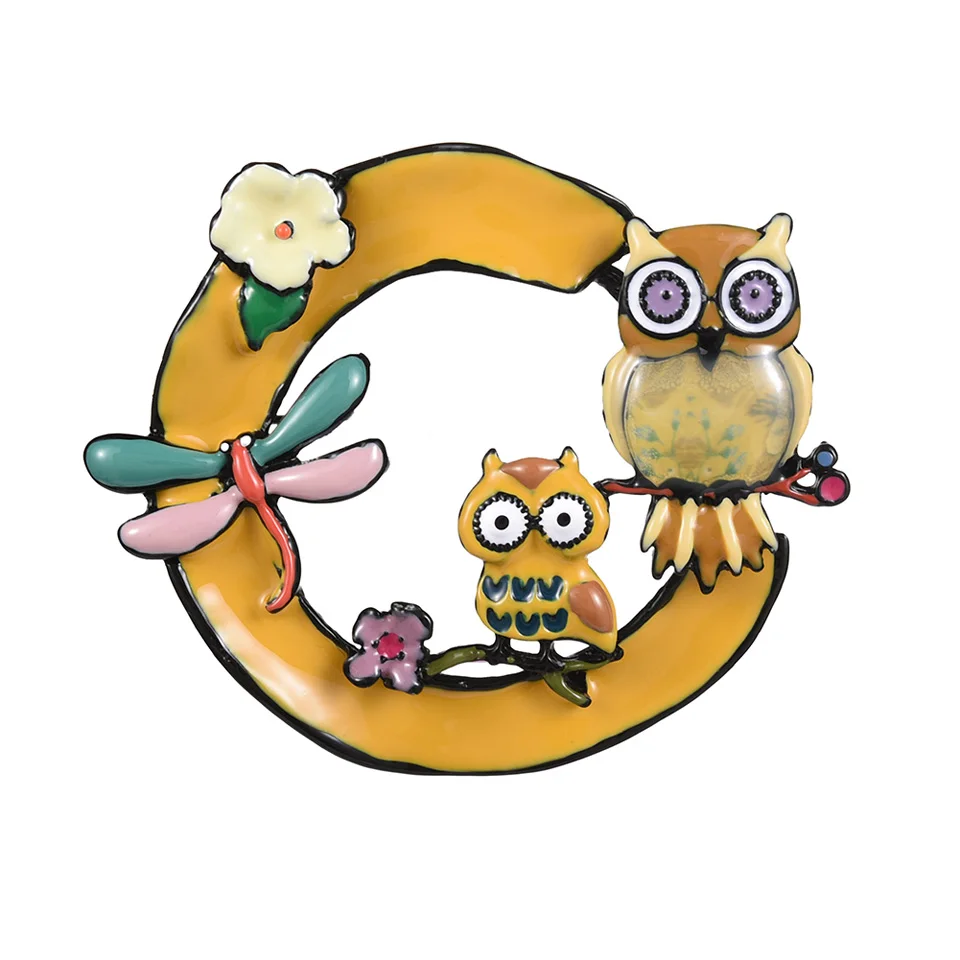 Fashion Large Mother Owl and Son Brooches for Women Cartoon Dragonfly Pins Vintage Jewelry Wholesale Men Boys Alloy Brooch Pin