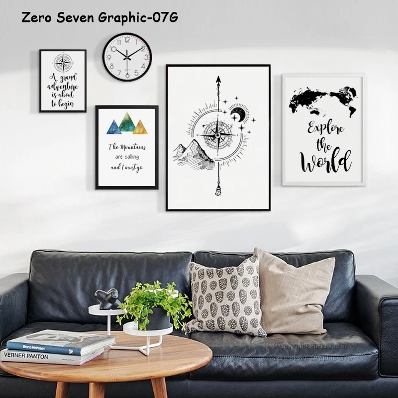 Современное Декоративное Adventure фраза Компас Карта горы Холст Картина постер и