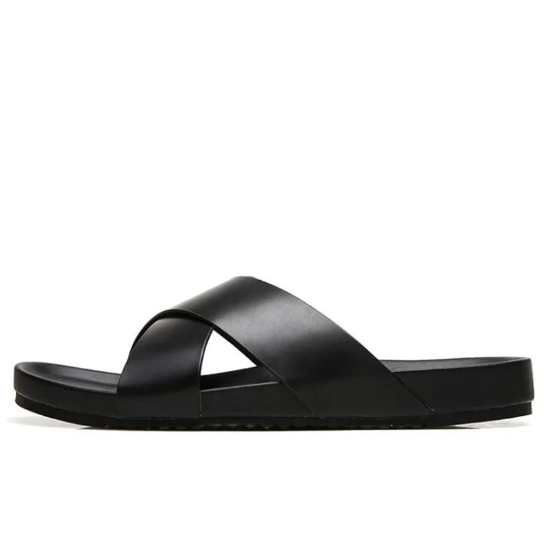 Новинка мужские шлепанцы из натуральной кожи сандалии 2018 модная летняя пляжная