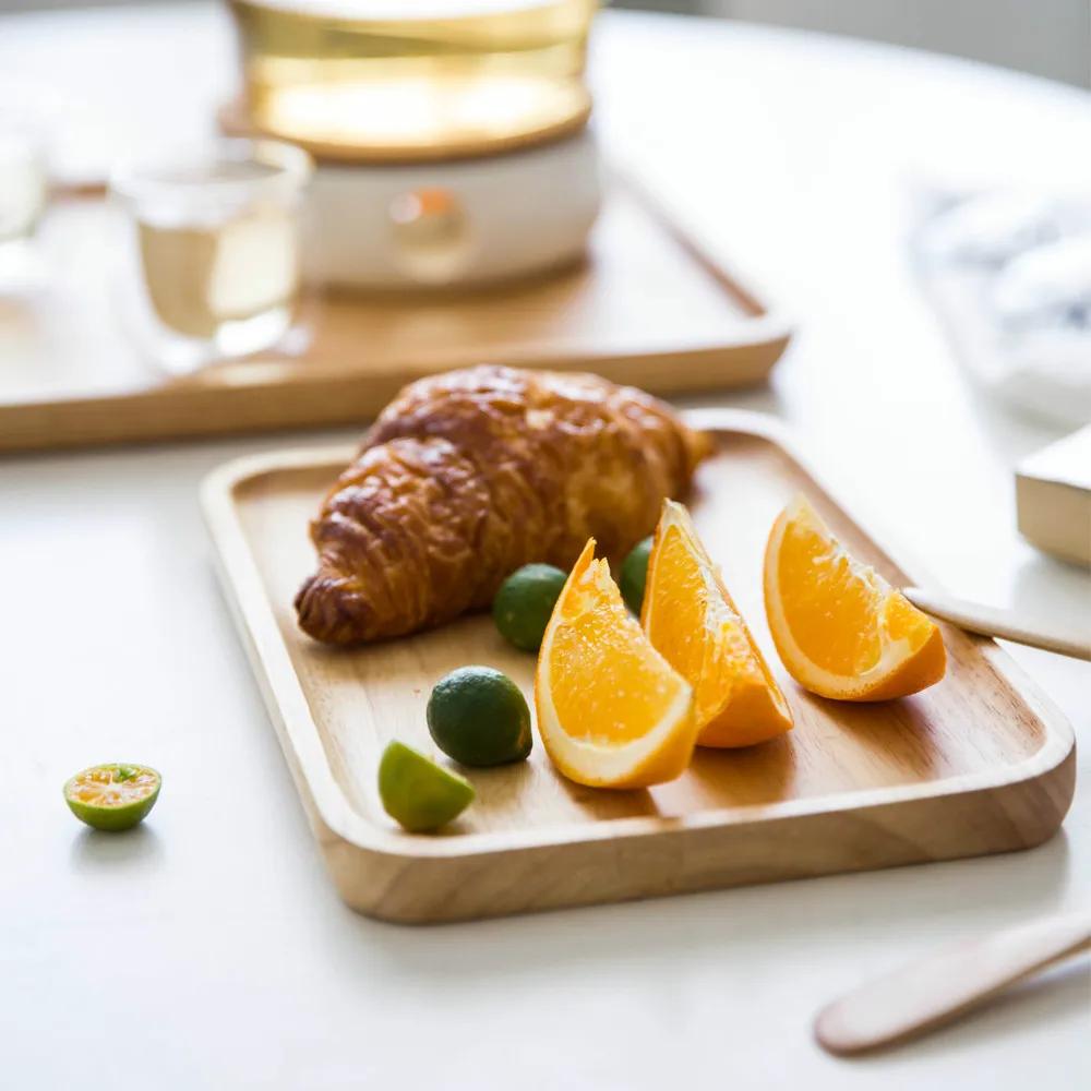 Японский стиль резиновый деревянный поднос из цельного дерева прямоугольный для