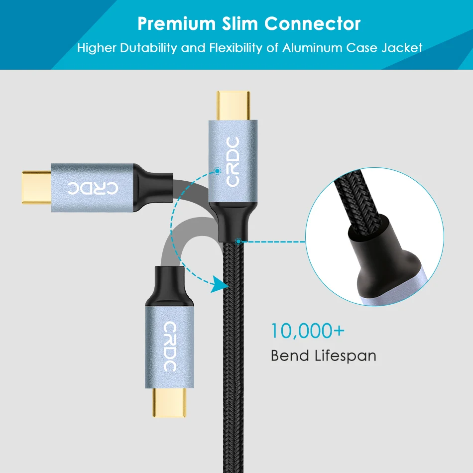 CRDC usb type-C кабель для Xiaomi Mi5 type-C Быстрая зарядка данных нейлон USB C/USB-C кабель для samsung Galaxy S8 Nexus 5X6 P и многое другое
