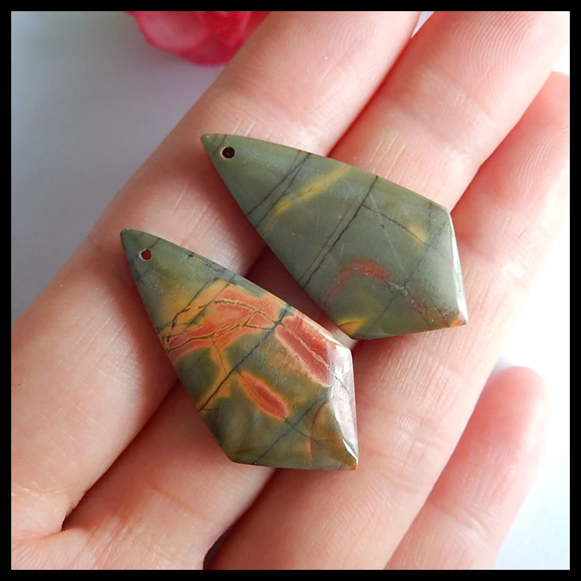 Semi-precious stones Jewelry accessories birthday gift Multi-Color Picasso Jasper fashion woman Earring Bead 35x17x5mm 7.3g | Украшения и