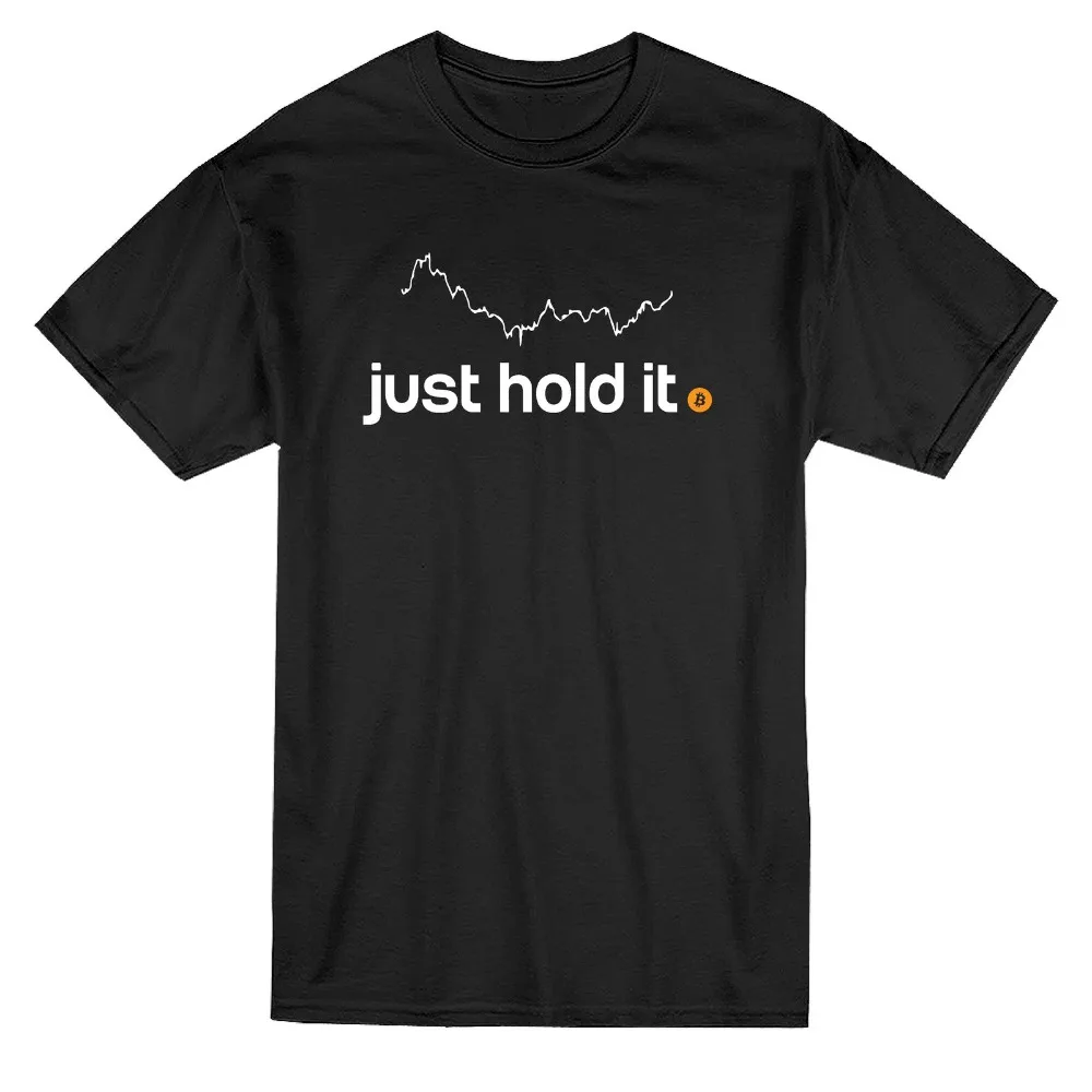 Мужская футболка с круглым вырезом Just Hold It Bitcoin черная графическим дизайном