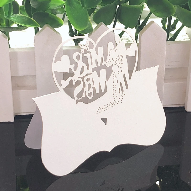 10 цветов 50 шт. MR & MRS Love Heart лазерная резка Свадебная вечеринка Настольная карточка