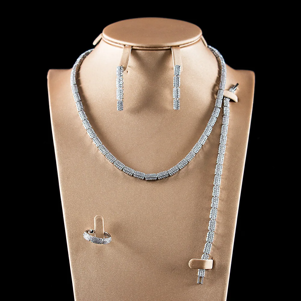 Ожерелье и браслет из медного сплава 5А с фианитами | Украшения аксессуары