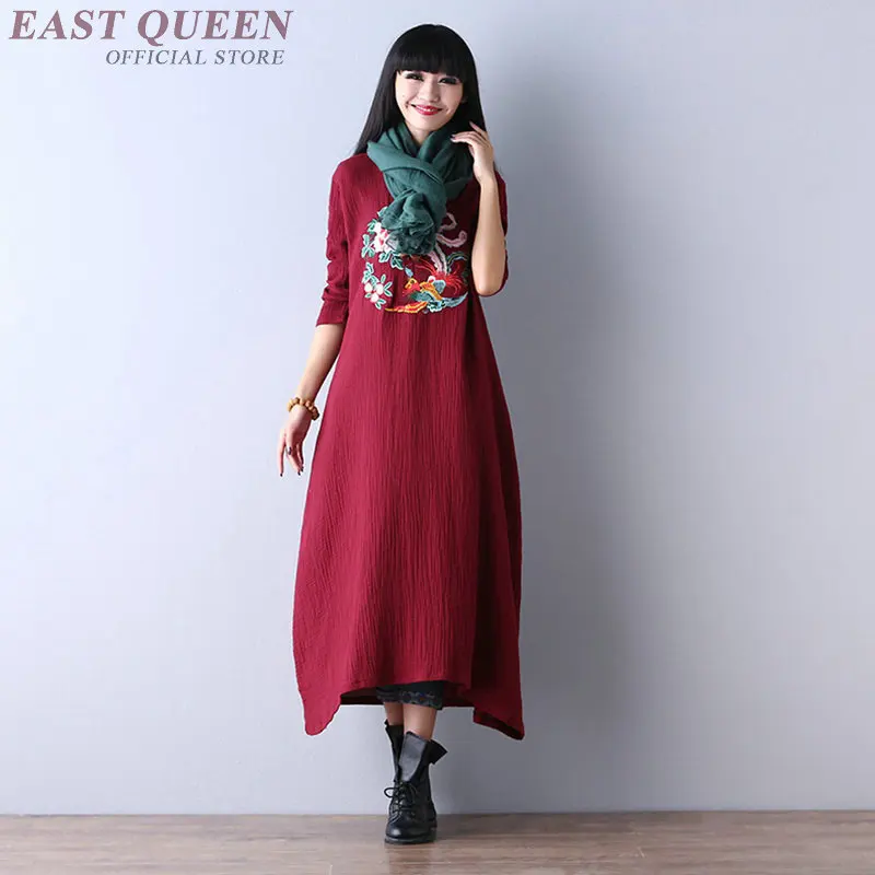 Dress Autumn 2019 Robe Vintage Femme Retro Long Sleeve Oversize Vietnam Meditation Elegant Chinese Dresses DD1261 | Тематическая
