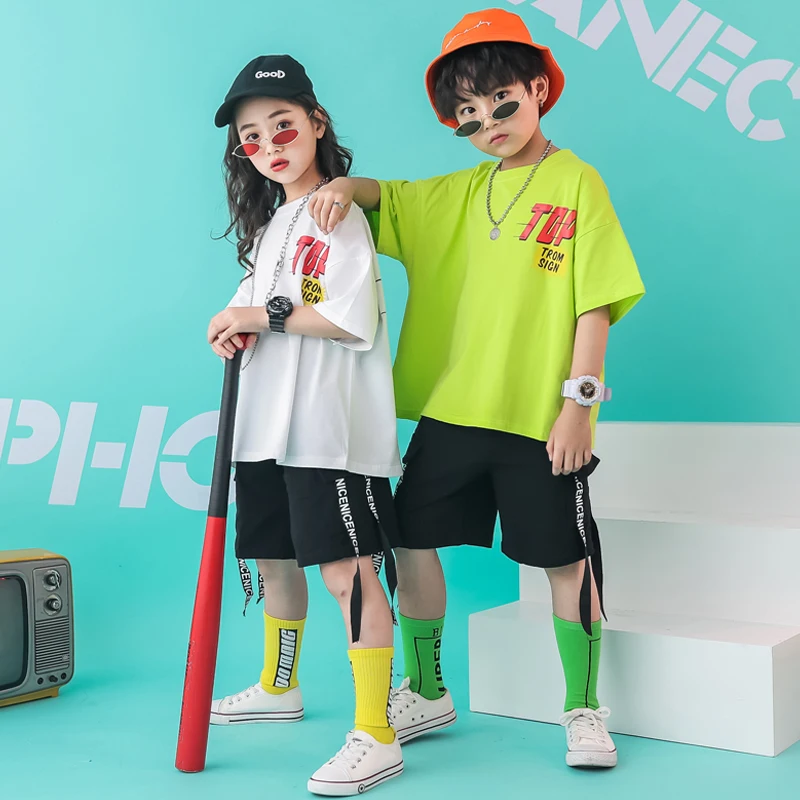 

Children Hip Hop Clothing Oversized T Shirt Tops Casual Shorts for Girls Boys Jazz Dance Costume Ballroom Dancing Clothes Wear