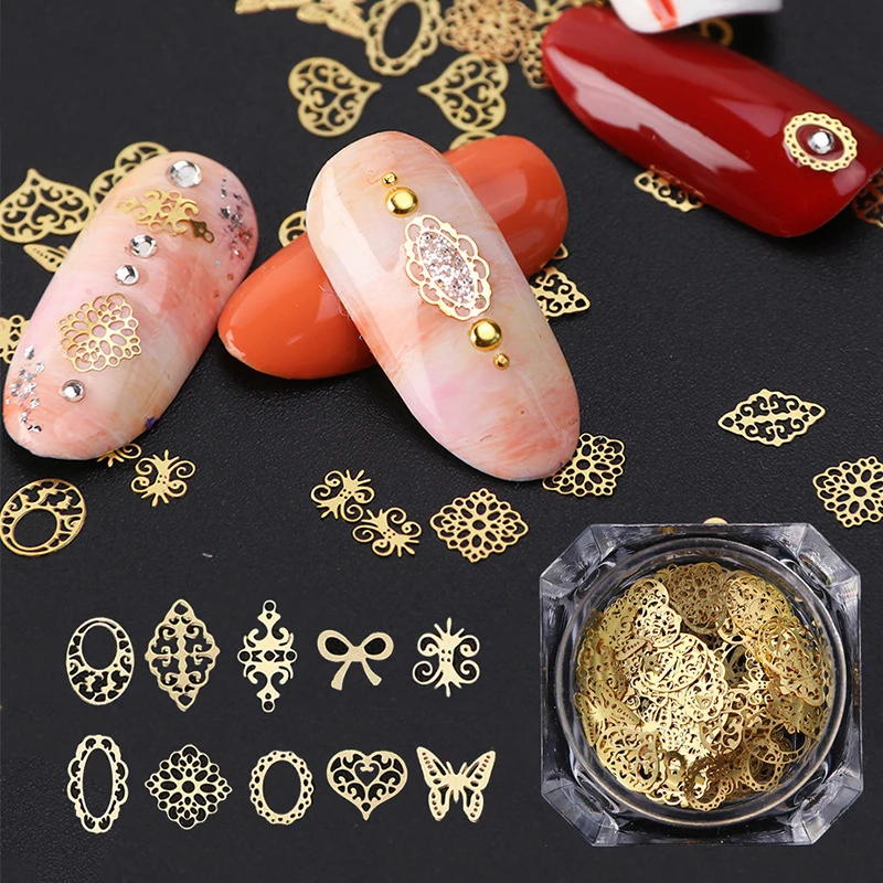 3D Шпильки для ногтей Ультра тонкие металлические золотые лунные Цветы бабочки