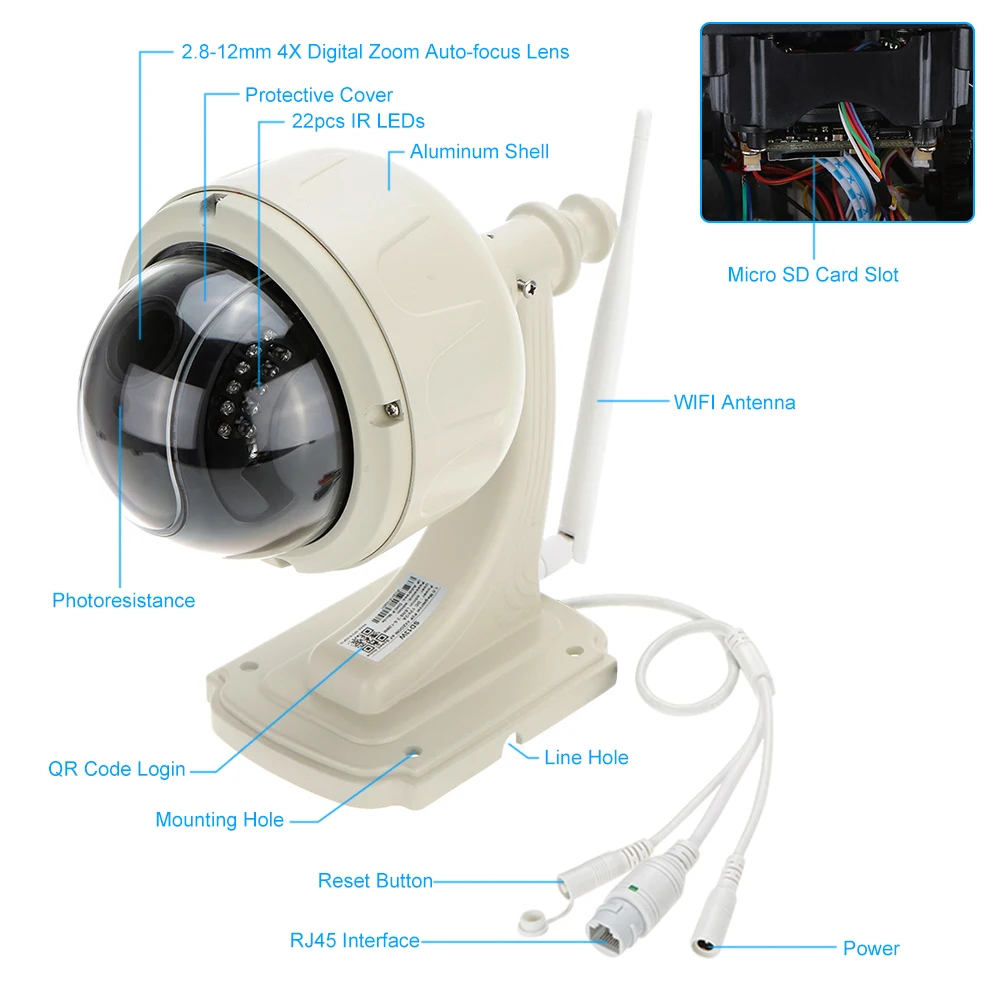 KKmoon®3 5 &quotH.264 HD 960P 2 8-12 мм Автофокус PTZ CCTV камера безопасности беспроводная WiFi IP