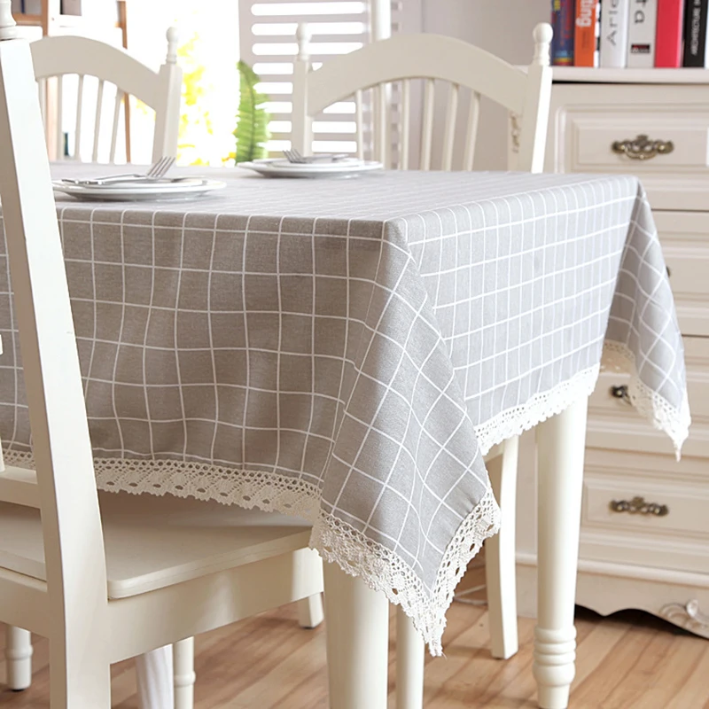Скатерть прямоугольная/квадратная из хлопка и льна с кружевными краями | Дом сад