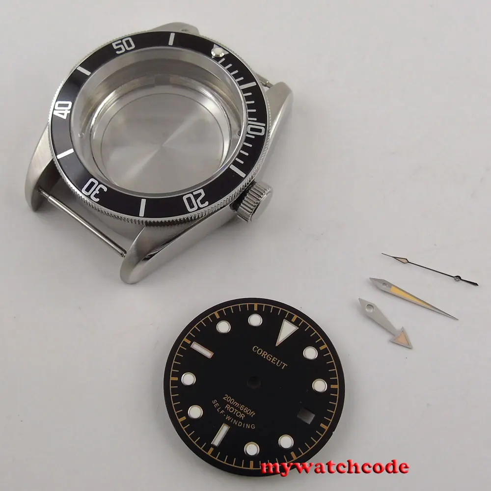 

41mm black bezel sapphire glass Watch Case & dial & hand fit 2824 2836 MOVEMENT