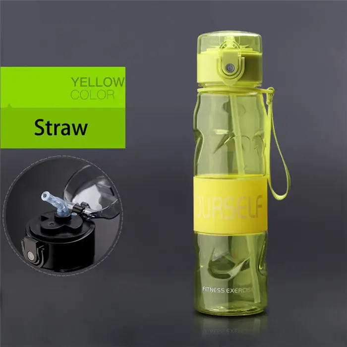 straw yellow Модная бутылка для воды герметичные портативный спортивные бутылки для воды пластик походный чайник пеший Туризм напиток бутылка фитнес чайник 600 мл - Цвет: straw yellow