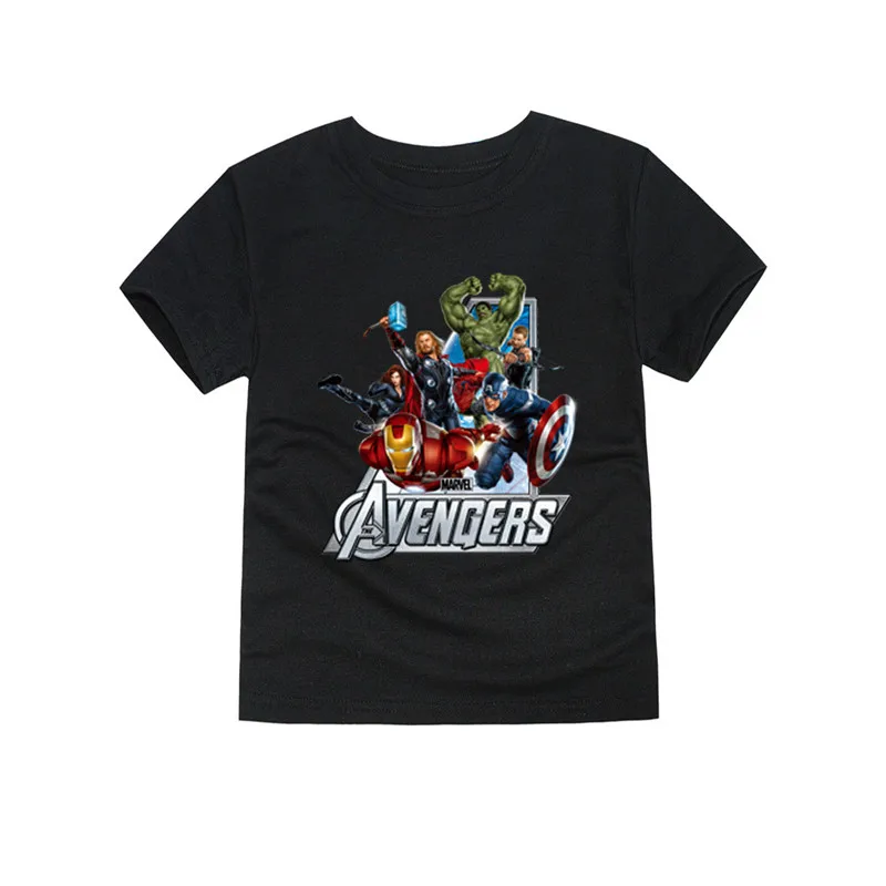 Черный Футболка Marvel для мальчиков летние футболки, одежда для мальчиков футболка для мальчиков с принтом «мстители» одежда с короткими рукавами с героями мультфильмов для маленьких детей возрастом от 2 до 14 лет - Цвет: Черный