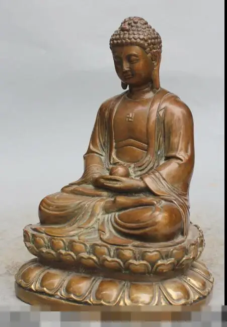 S5091 10&quot Chinese Buddhism Bronze Seat Lotus Shakyamuni Amitabha Buddha Bowl Statue |