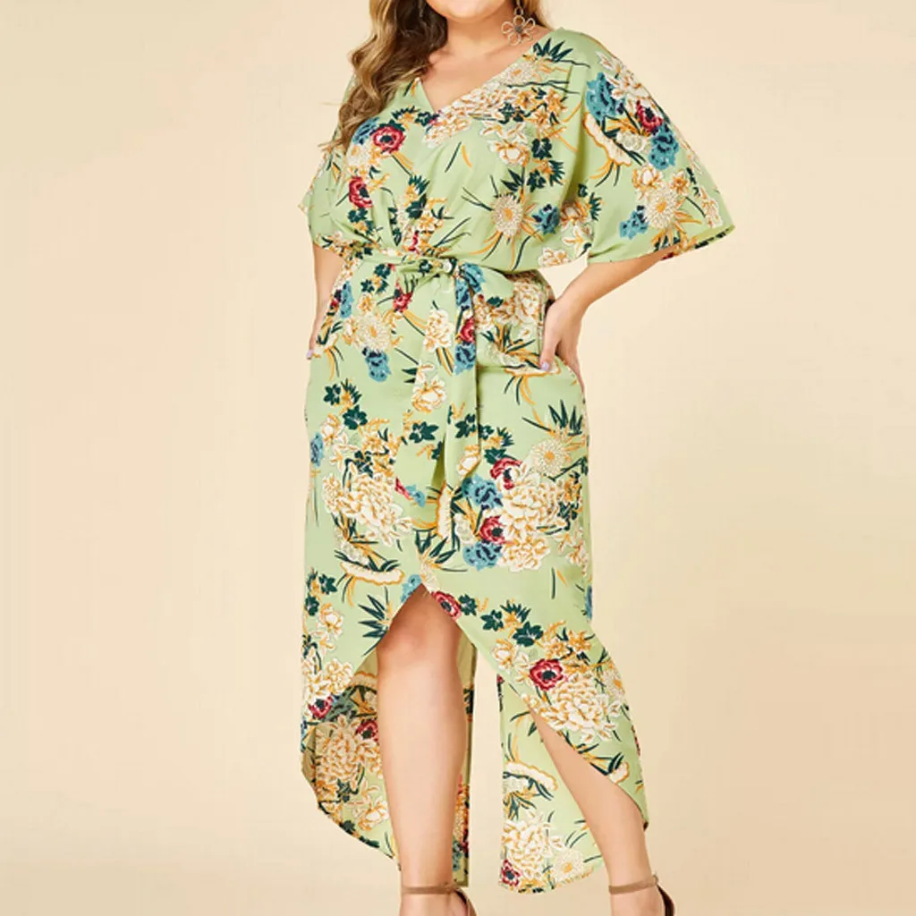 Мода 2019 женское летнее платье с высокой талией повседневное размера плюс