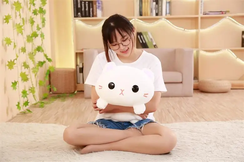 Мультфильм милый вниз хлопок маленький молочный Кот кукла плюшевая игрушка мягкая на коленях кошка наволочка для подушки диван украшение комнаты