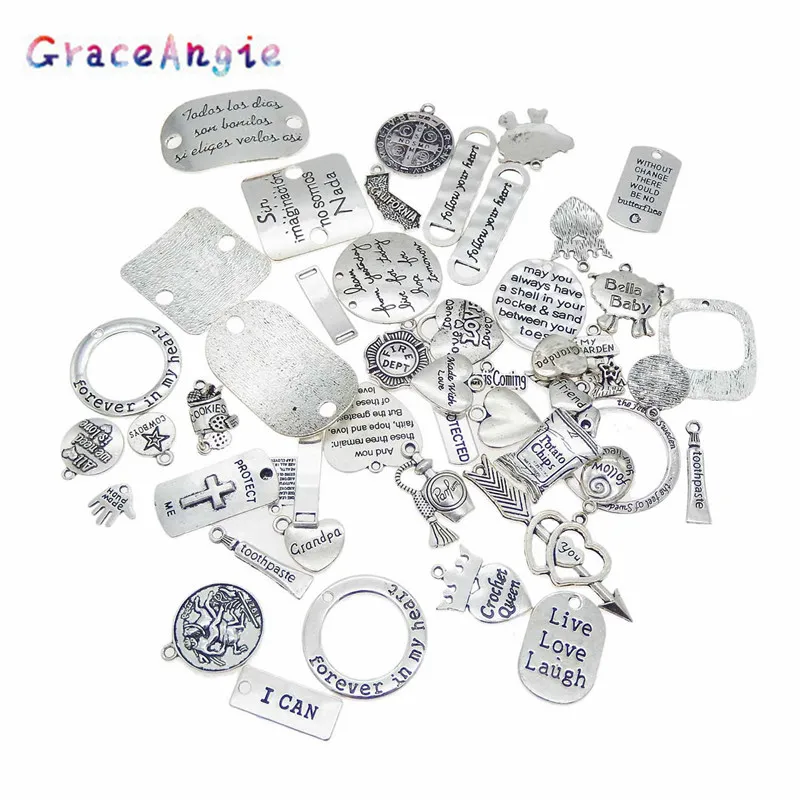 GraceAngie 10pcs/pack Zinc Alloy Mixed Support Lettering Creative Pop Pendant Necklace Jewelry Accessories Inspiration Charm | Украшения и