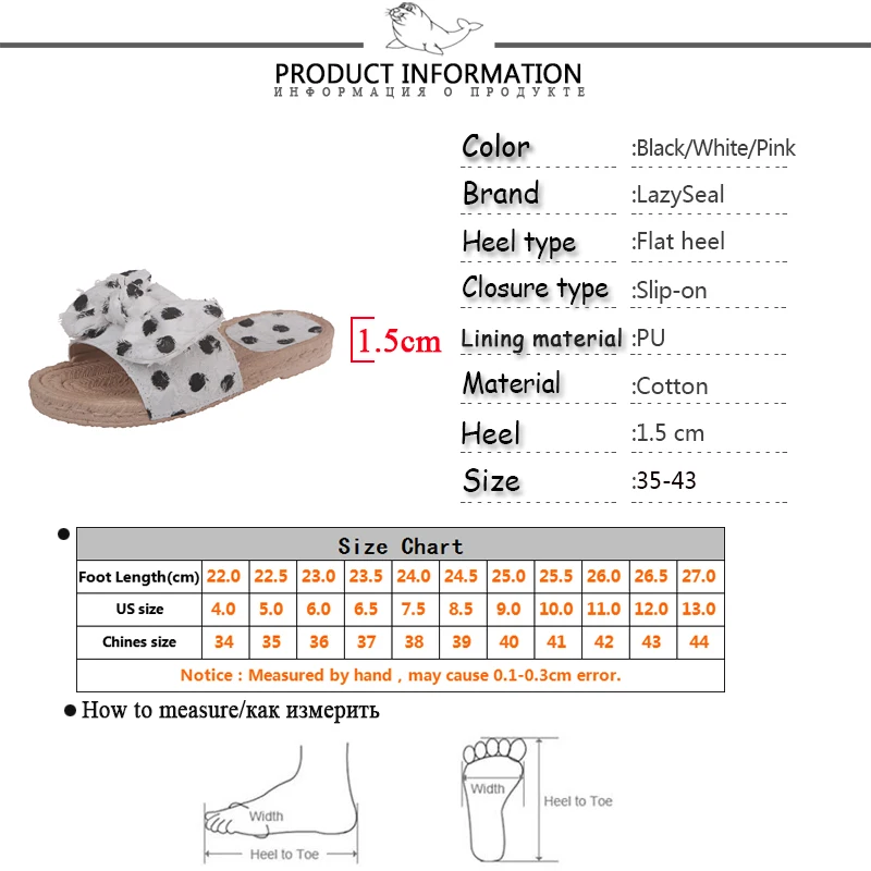 LazySeal Flat With Slides Woman Shoes Polka Dot Slippers Women Butterfly-knot Flip Flop Holiday Beach Plus Size 35-43 | Обувь