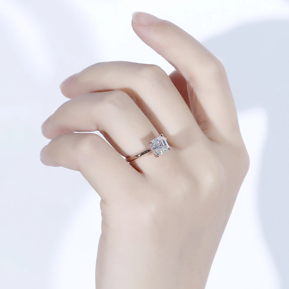 Модные обручальные кольца transmems из розового золота 14 к, 6,5 мм, FG color Asscher Cut Moissanite Diamond, обручальные кольца для женщин, свадебные кольца с акцентами