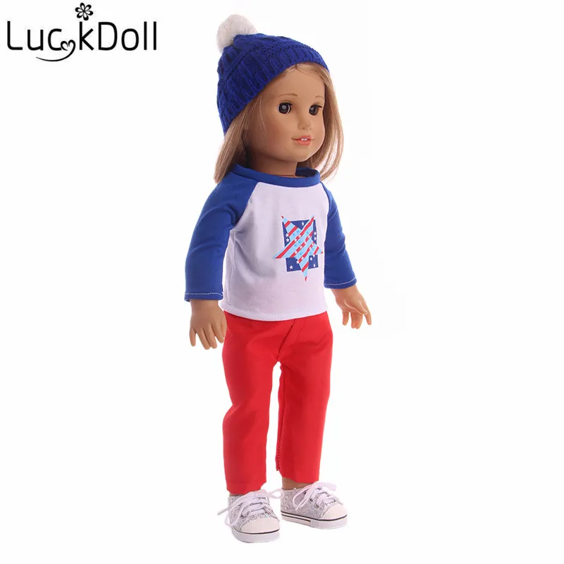 LUCKDOLL модная повседневная одежда + шапка подходит для 18 дюймов американский